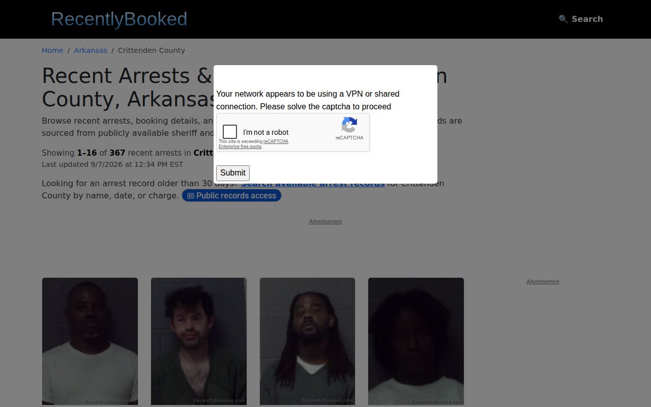 Unofficial Crittenden County recent arrests archive interface